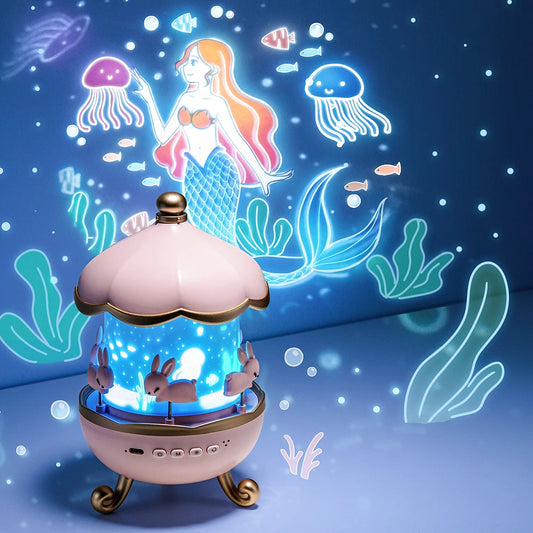 Cute bunny carousel lamp with mermaid underwater scene.