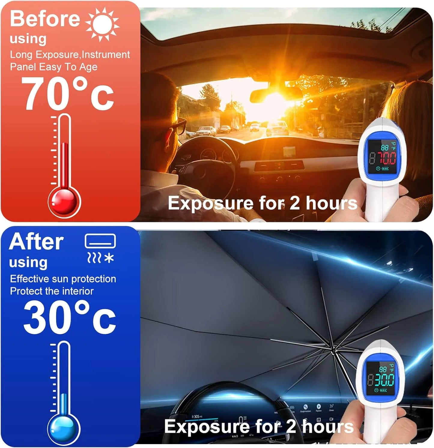 مظلة واقية من الشمس للزجاج الأمامي للسيارة - غطاء قابل للطي عاكس للأشعة فوق البنفسجية
