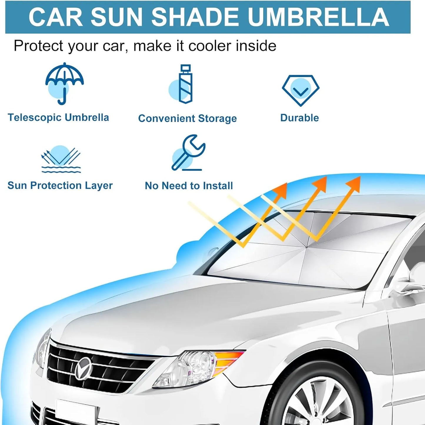 مظلة واقية من الشمس للزجاج الأمامي للسيارة - غطاء قابل للطي عاكس للأشعة فوق البنفسجية