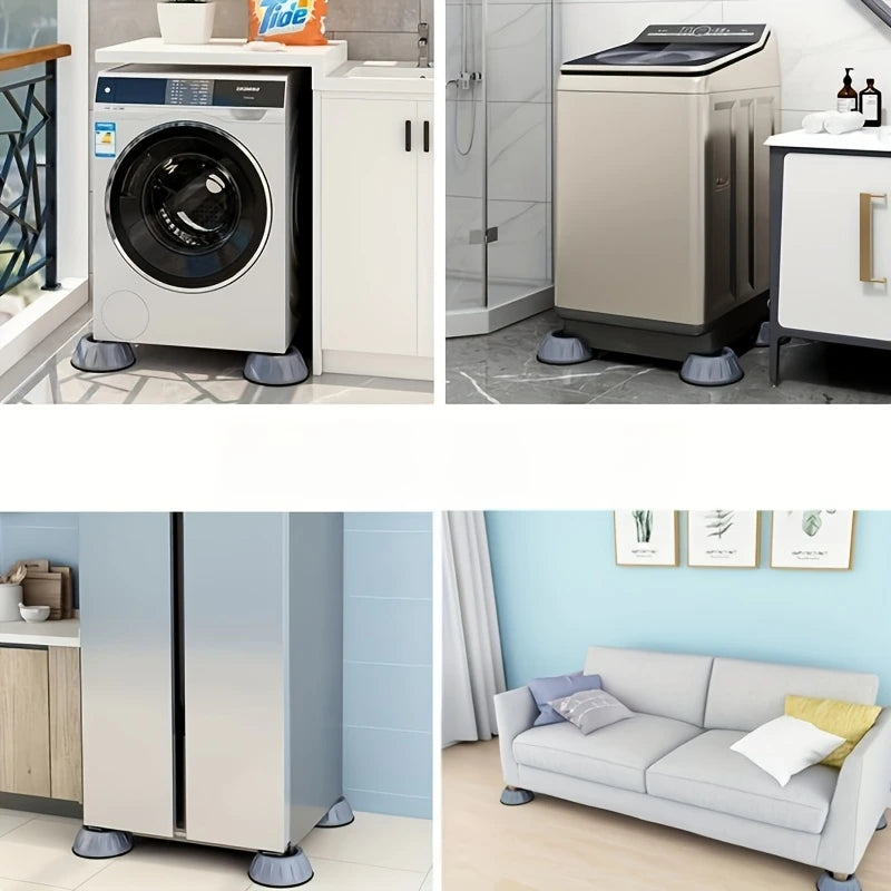 Washing machine elevated on rubber anti-vibration foot pads