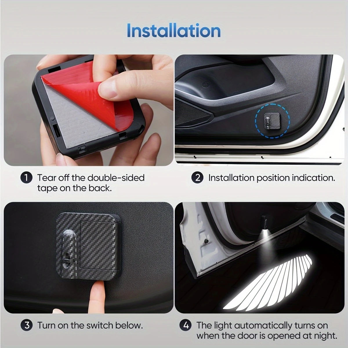 جهاز عرض ضوء LED لباب السيارة، 4 قطع