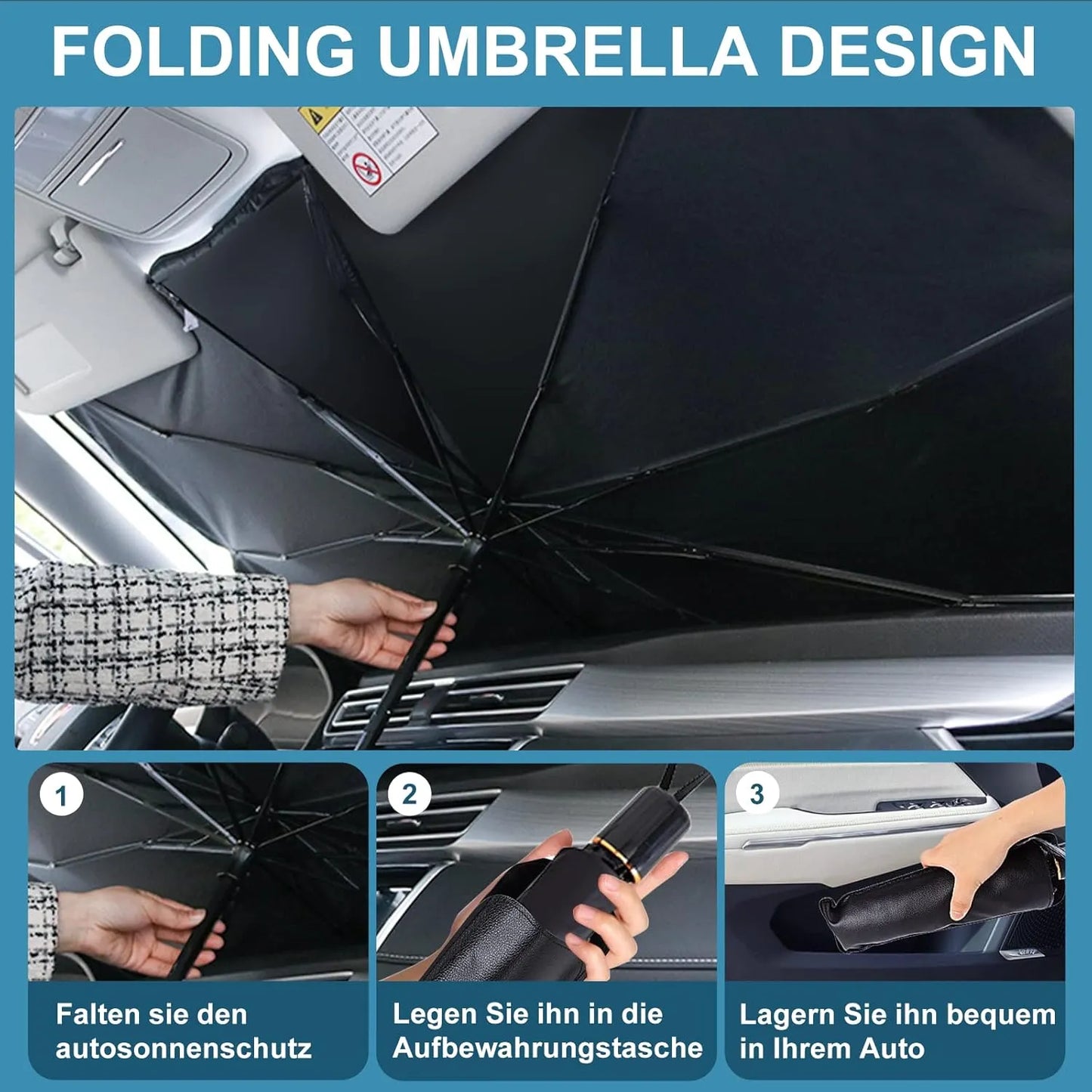 مظلة واقية من الشمس للزجاج الأمامي للسيارة - غطاء قابل للطي عاكس للأشعة فوق البنفسجية