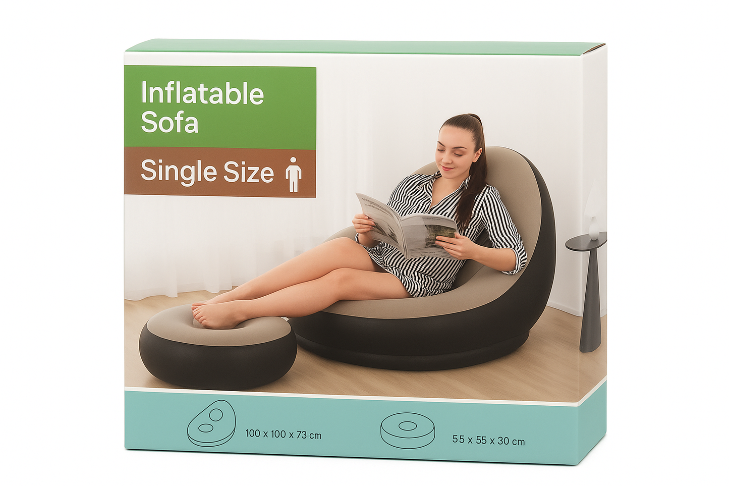أريكة فردية قابلة للنفخ مع مسند للقدمين ومضخة هواء - كرسي استرخاء محمول