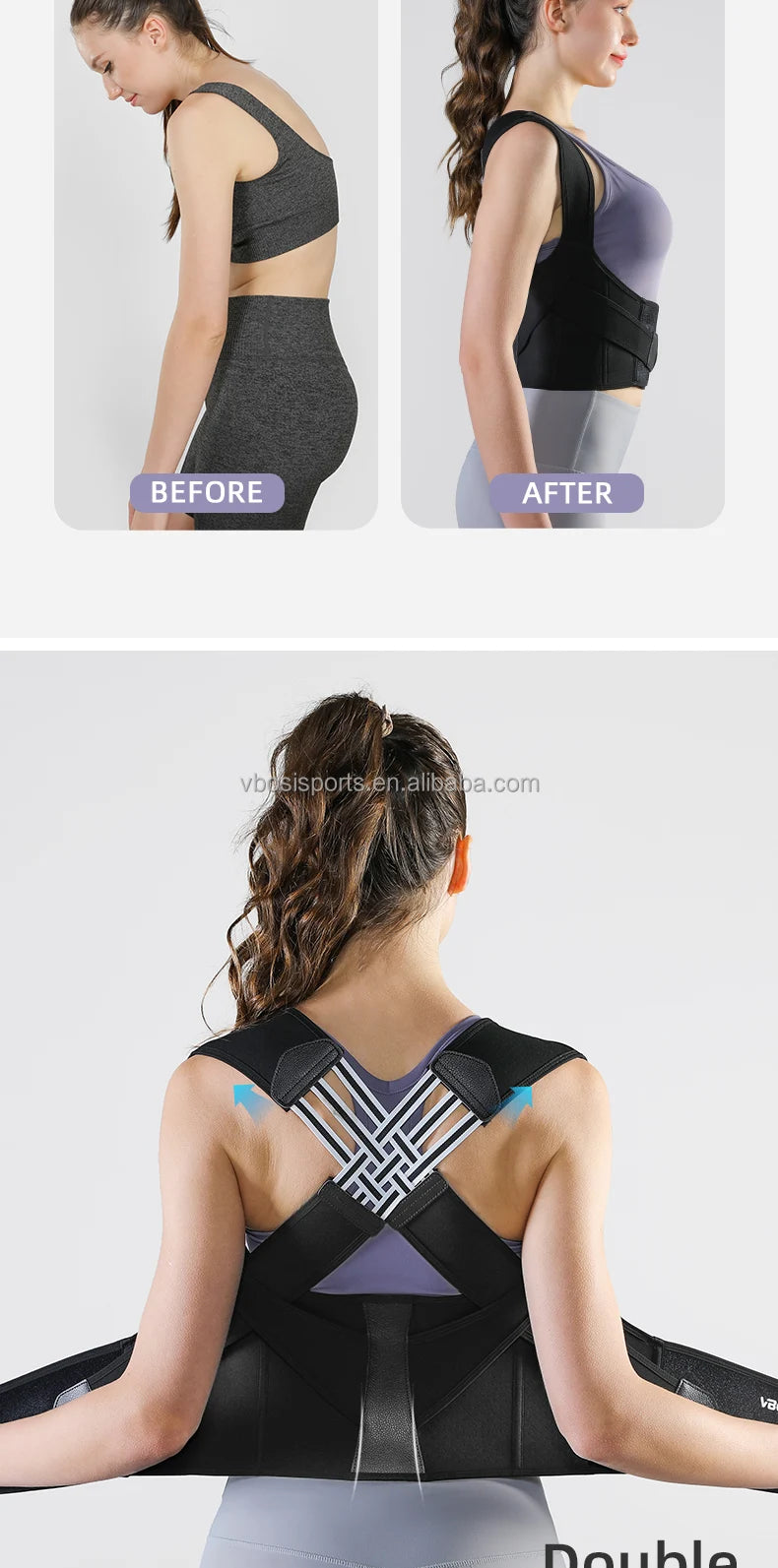 مصحح وضعية الجسم القابل للتعديل والتنفس - دعم الظهر والكتف