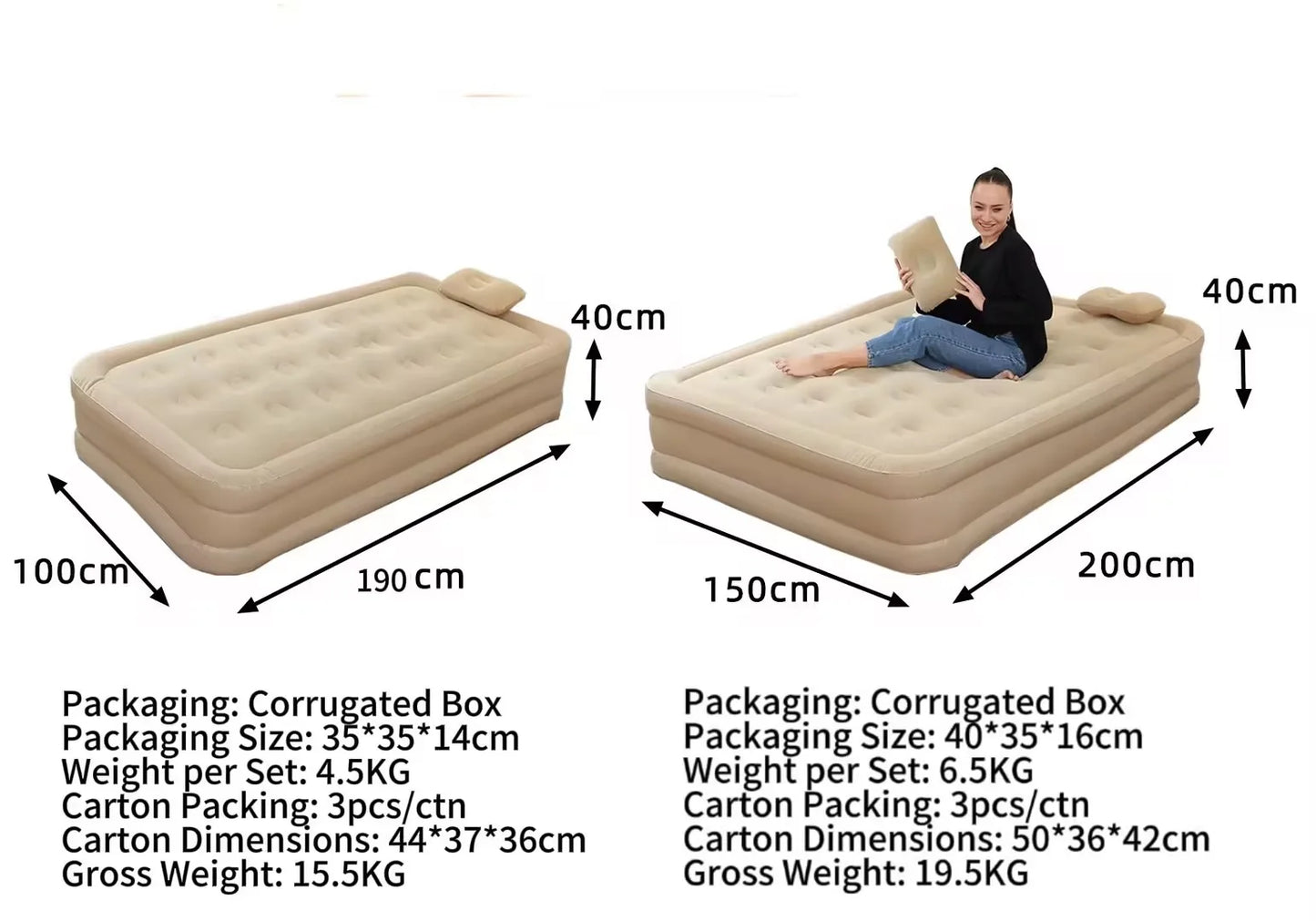 مرتبة هوائية مع مضخة مدمجة – سرير قابل للنفخ محمول للاستخدام المنزلي والتخييم