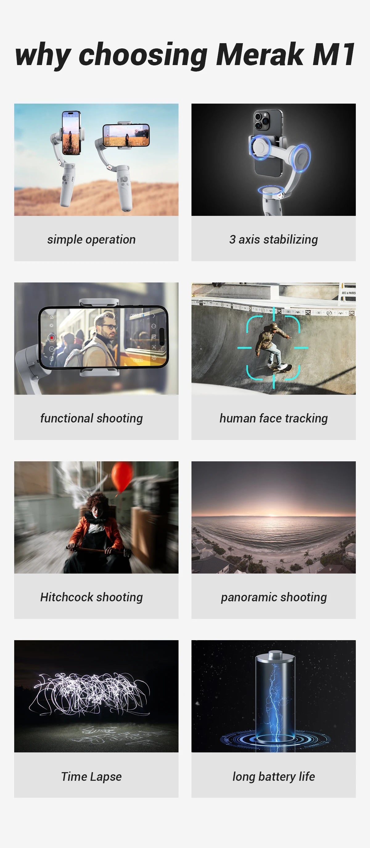 M1 3-Axis Merak One Smartphone Stabilizer | Professional Gimbal with Auto Balance & Smart Tracking