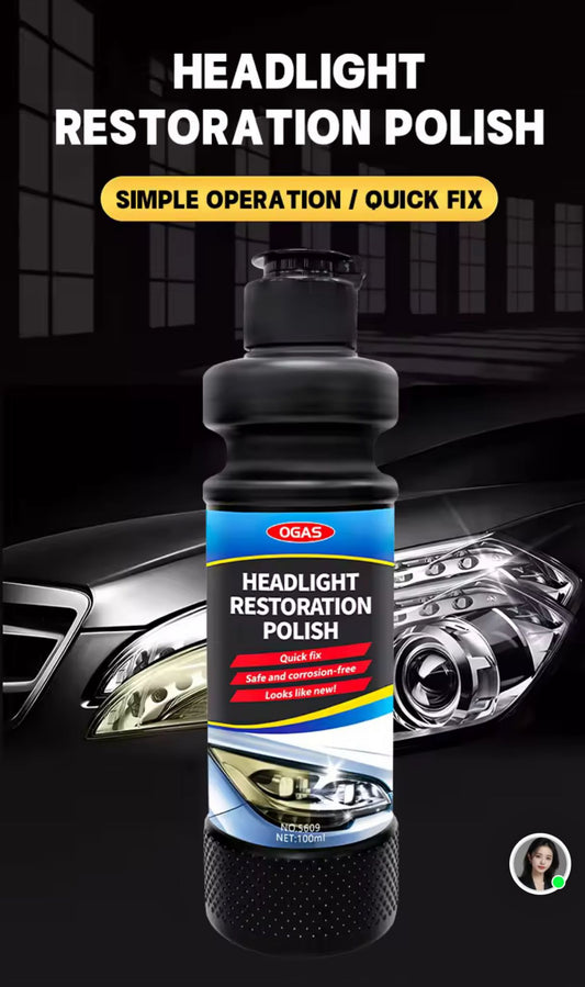 Hand applying car headlight restoration polish