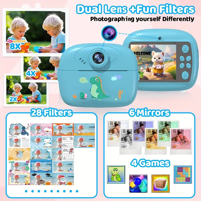 Fun kids camera with instant printing,  doodle mode. Perfect creative gift for boys & girls ages 3+.