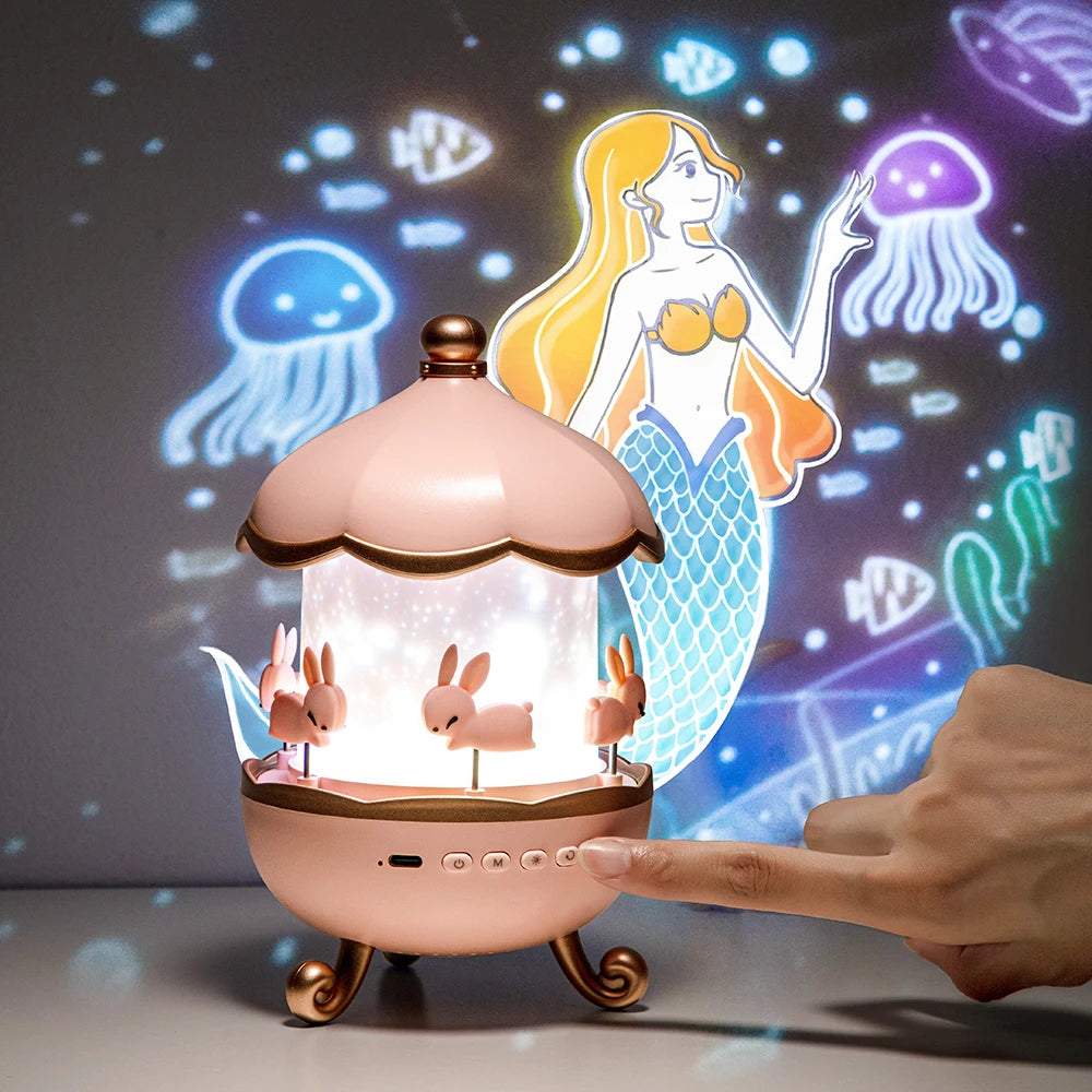 Mermaid ocean theme night light projector with rotating bunnies.