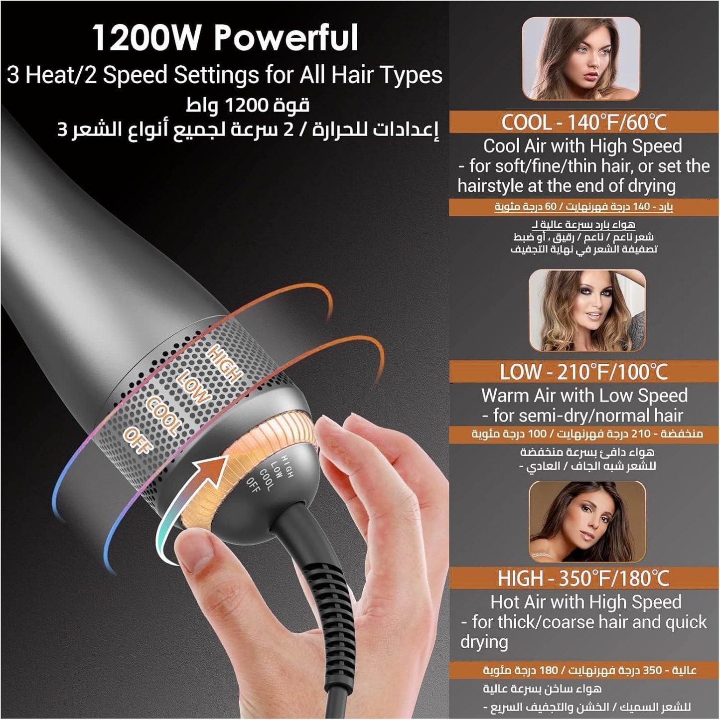 فرشاة تصفيف الشعر الاحترافية جوي - مجفف ومصفف (تقنية أيونية