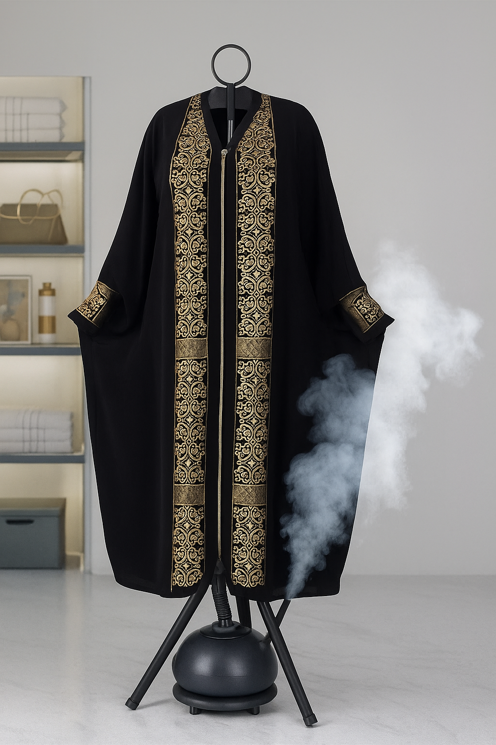 Vertical steam system for refreshing clothes at home